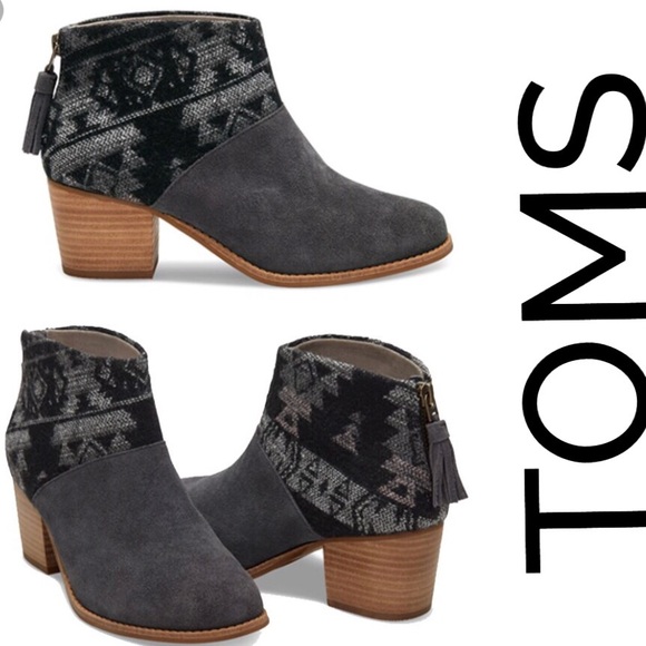 Toms Shoes - New TOMS ‘Leila’ Grey Suede Tribal Wool Bootie